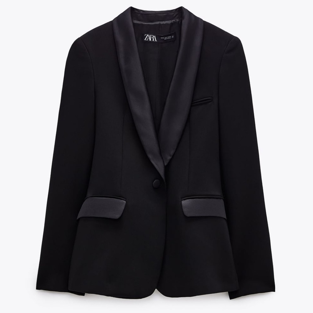 Zara Black Blazer with Satin Lapel
